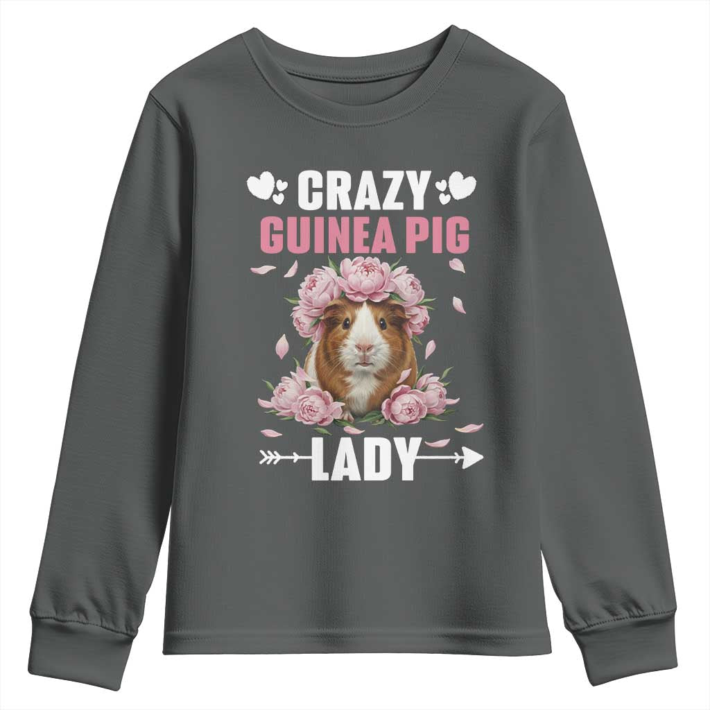 Funny Crazy Guinea Pig Lady Youth Sweatshirt Cavy Mom Gift TS12 Dark Heather Print Your Wear