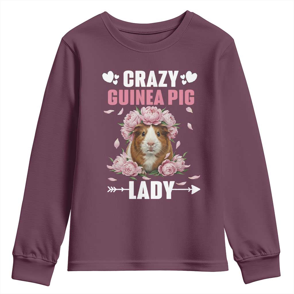 Funny Crazy Guinea Pig Lady Youth Sweatshirt Cavy Mom Gift TS12 Maroon Print Your Wear