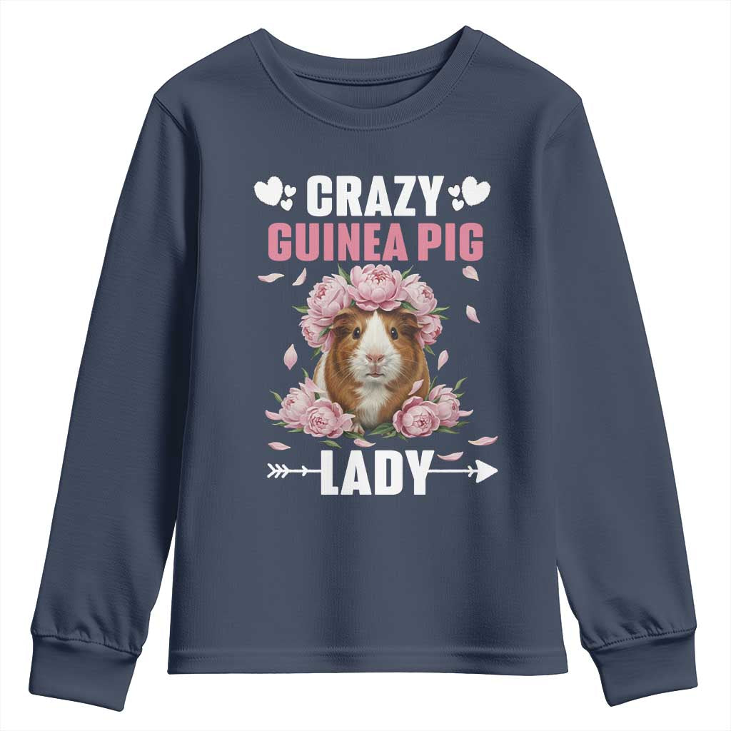 Funny Crazy Guinea Pig Lady Youth Sweatshirt Cavy Mom Gift TS12 Navy Print Your Wear