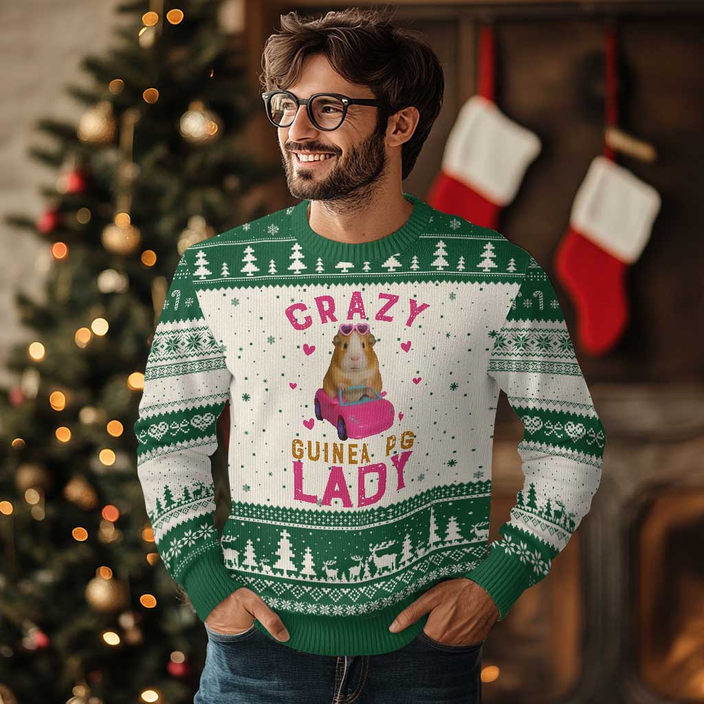 Crazy Guinea Pig Lady Ugly Christmas Sweater Funny Pet Lover Gift TS12 Beige Green Print Your Wear