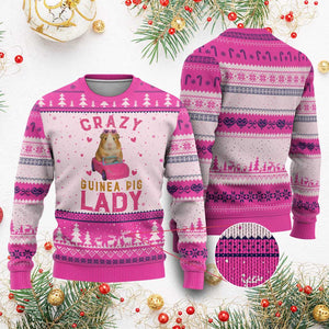 Crazy Guinea Pig Lady Ugly Christmas Sweater Funny Pet Lover Gift TS12 Hot Pink Print Your Wear