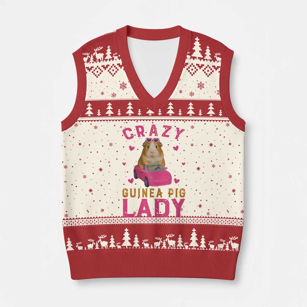 Crazy Guinea Pig Lady V-Neck Knit Sweater Vest Funny Pet Lover Gift TS12 Beige Red Print Your Wear