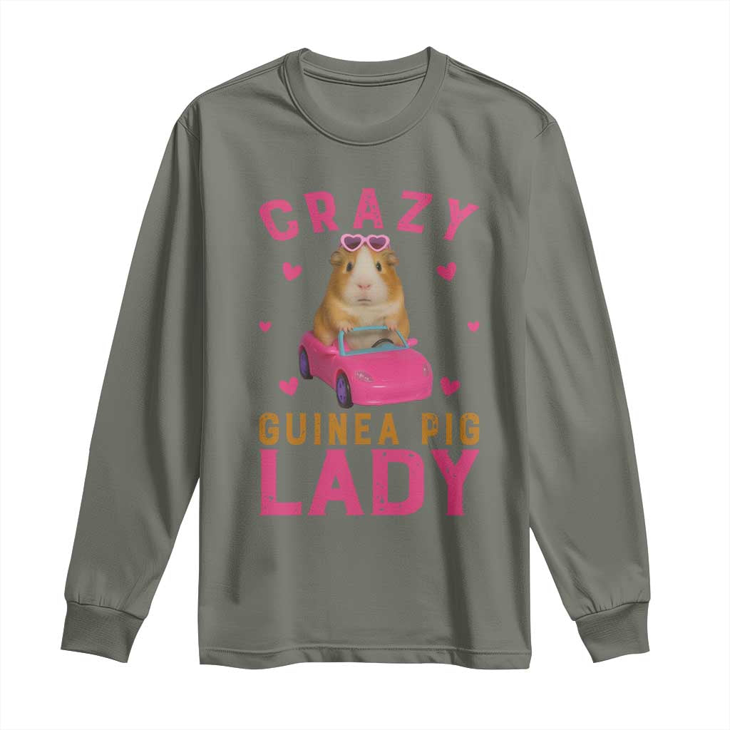 Crazy Guinea Pig Lady Long Sleeve Shirt Funny Pet Lover Gift TS12 Military Green Print Your Wear
