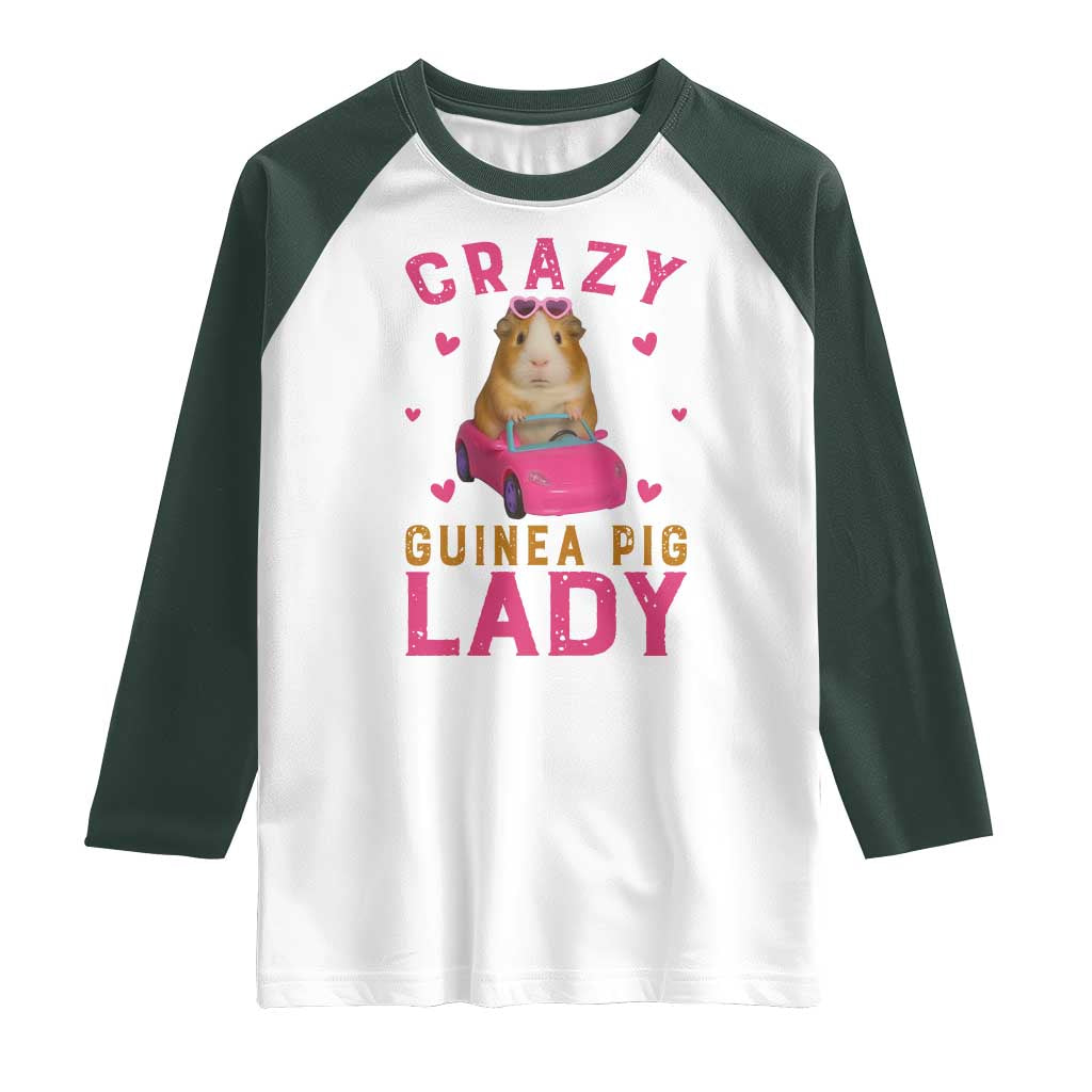 Crazy Guinea Pig Lady Raglan Shirt Funny Pet Lover Gift TS12 White Dark Forest Green Print Your Wear