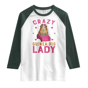 Crazy Guinea Pig Lady Raglan Shirt Funny Pet Lover Gift TS12 White Dark Forest Green Print Your Wear