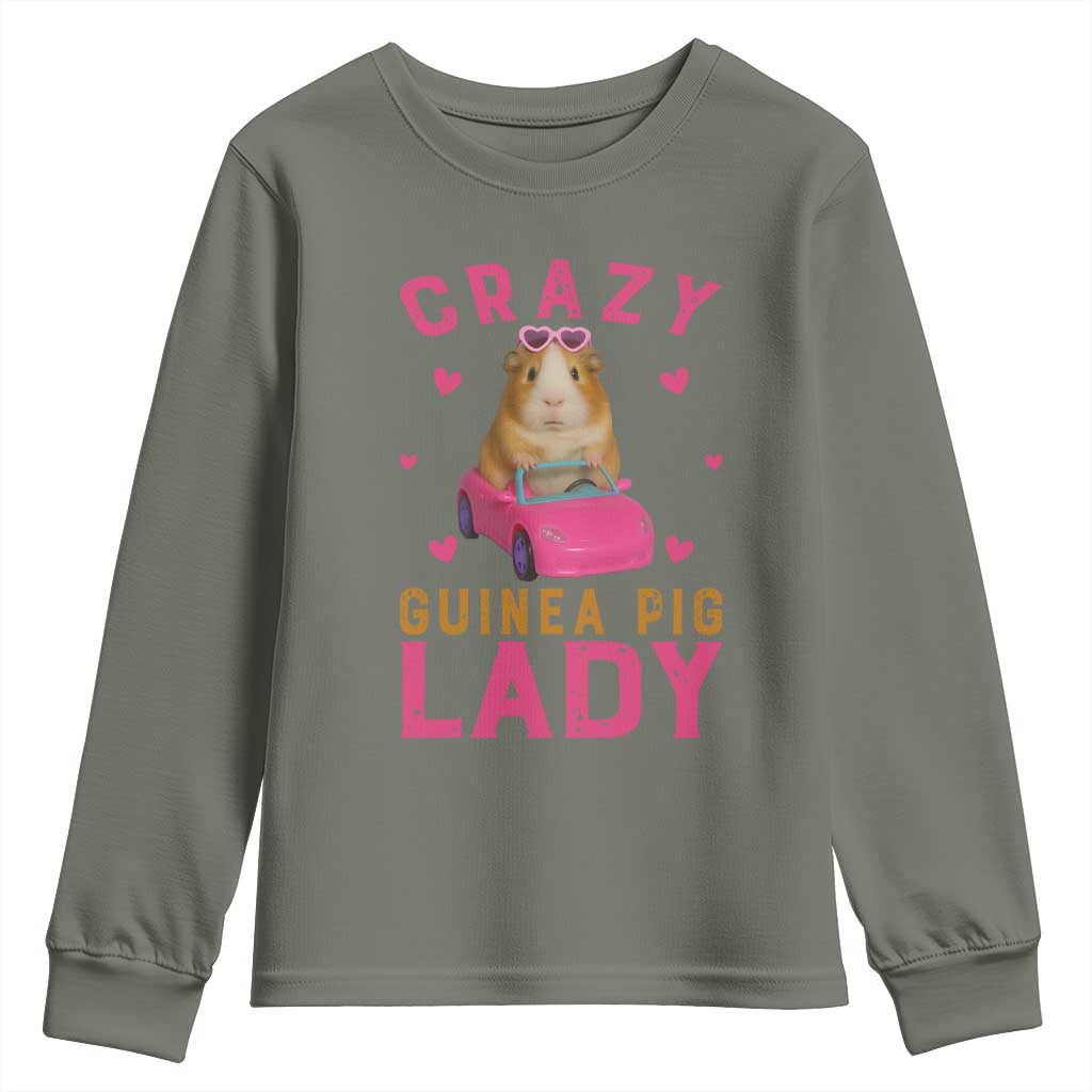 Crazy Guinea Pig Lady Youth Sweatshirt Funny Pet Lover Gift TS12 Military Green Print Your Wear