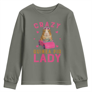 Crazy Guinea Pig Lady Youth Sweatshirt Funny Pet Lover Gift TS12 Military Green Print Your Wear