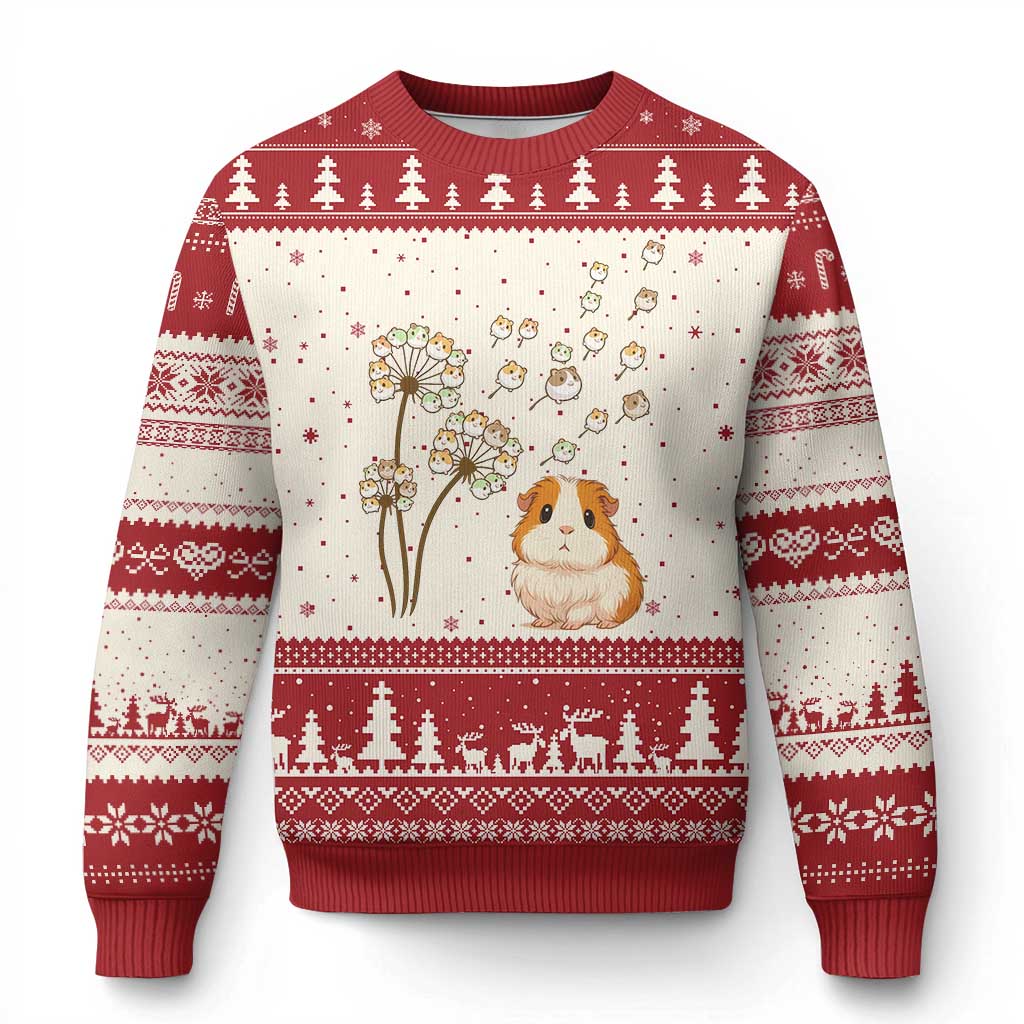 Flower Guinea Pig Dandelion Ugly Christmas Sweater Funny Cavy Lover Gift TS12 Beige Red Print Your Wear