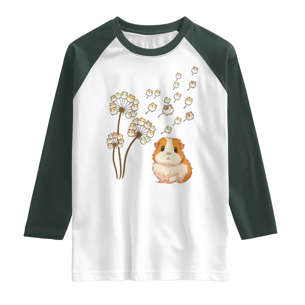 Flower Guinea Pig Dandelion Raglan Shirt Funny Cavy Lover Gift TS12 White Dark Forest Green Print Your Wear