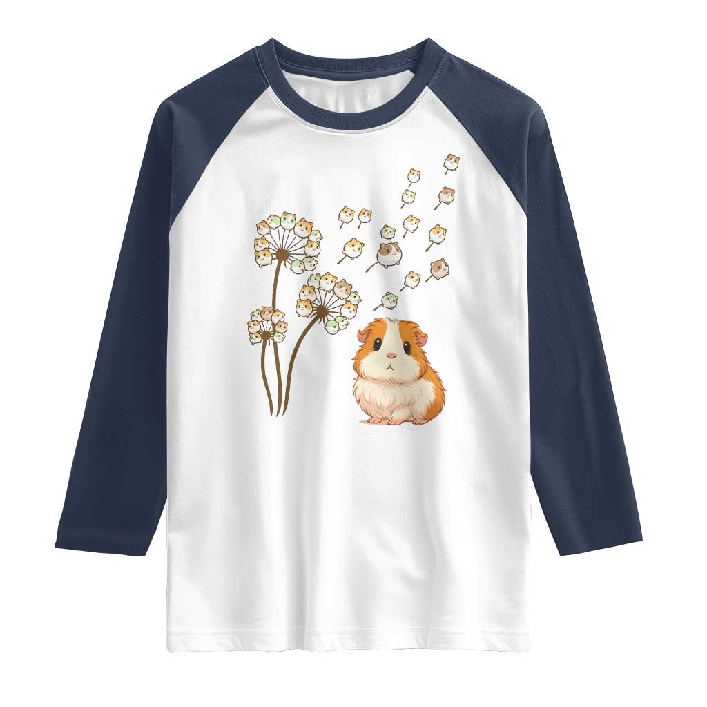 Flower Guinea Pig Dandelion Raglan Shirt Funny Cavy Lover Gift TS12 White Navy Print Your Wear