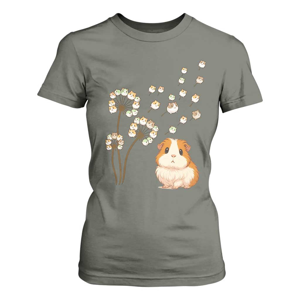 Flower Guinea Pig Dandelion T Shirt For Women Funny Cavy Lover Gift TS12 Military Green Print Your Wear