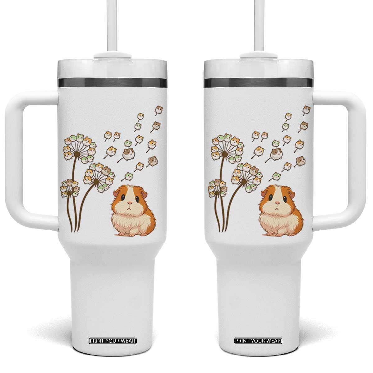 Flower Guinea Pig Dandelion Tumbler With Handle Funny Cavy Lover Gift TS12 One Size: 40 oz White Print Your Wear