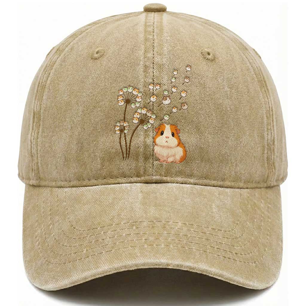 Flower Guinea Pig Dandelion Washed Cotton Baseball Cap Funny Cavy Lover Gift TS12 Print Your Wear