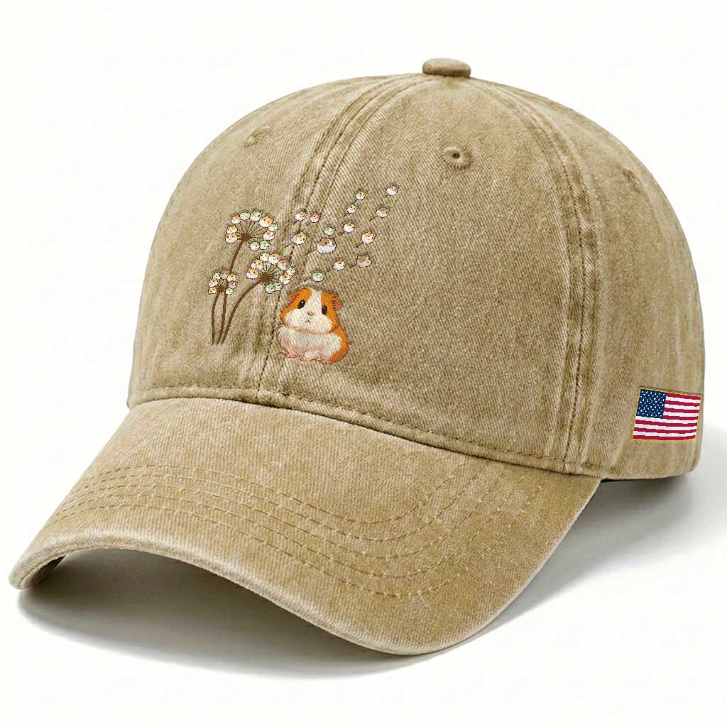Flower Guinea Pig Dandelion Washed Cotton Baseball Cap Funny Cavy Lover Gift TS12 Print Your Wear
