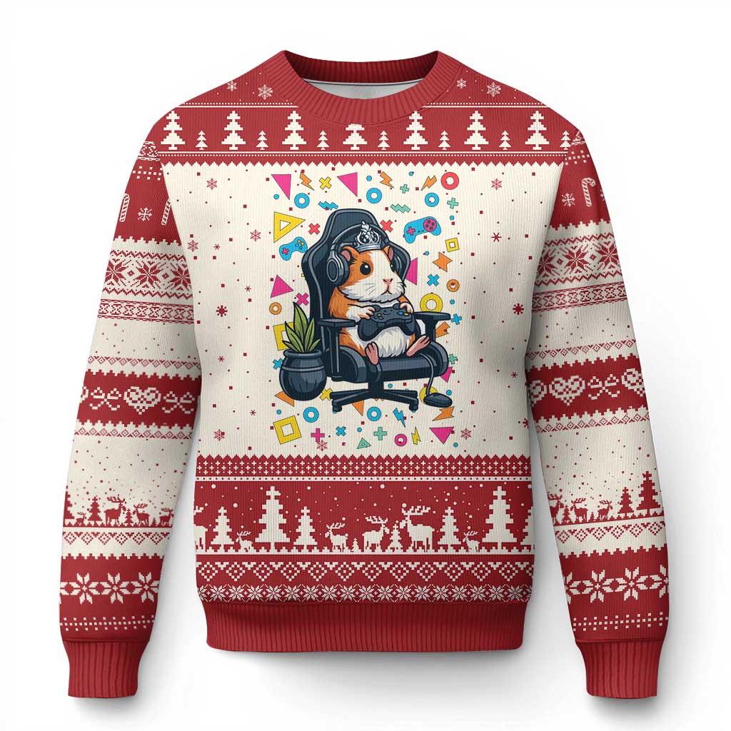 Funny Guinea Pigs And Gaming Lover Gift For Kid Ugly Christmas Sweater TS12 Beige Red Print Your Wear