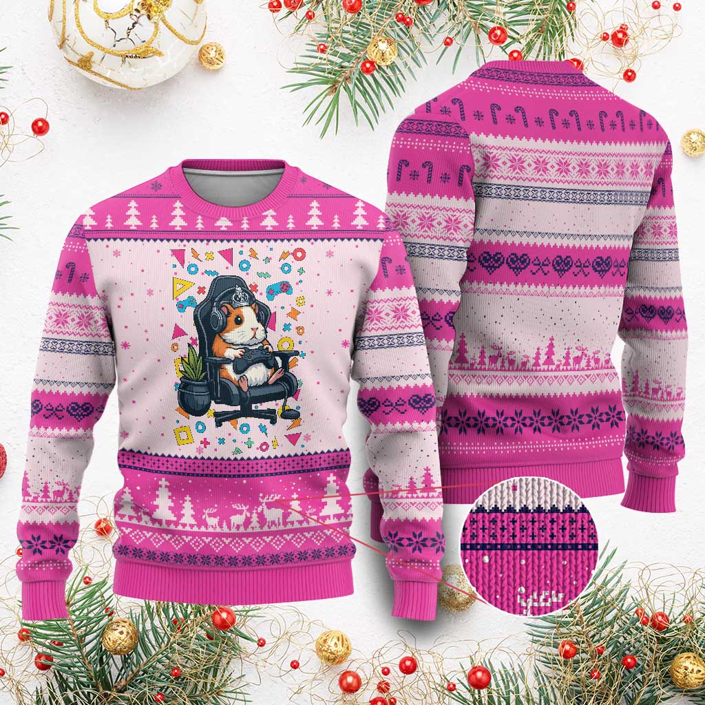 Funny Guinea Pigs And Gaming Lover Gift For Kid Ugly Christmas Sweater TS12 Hot Pink Print Your Wear