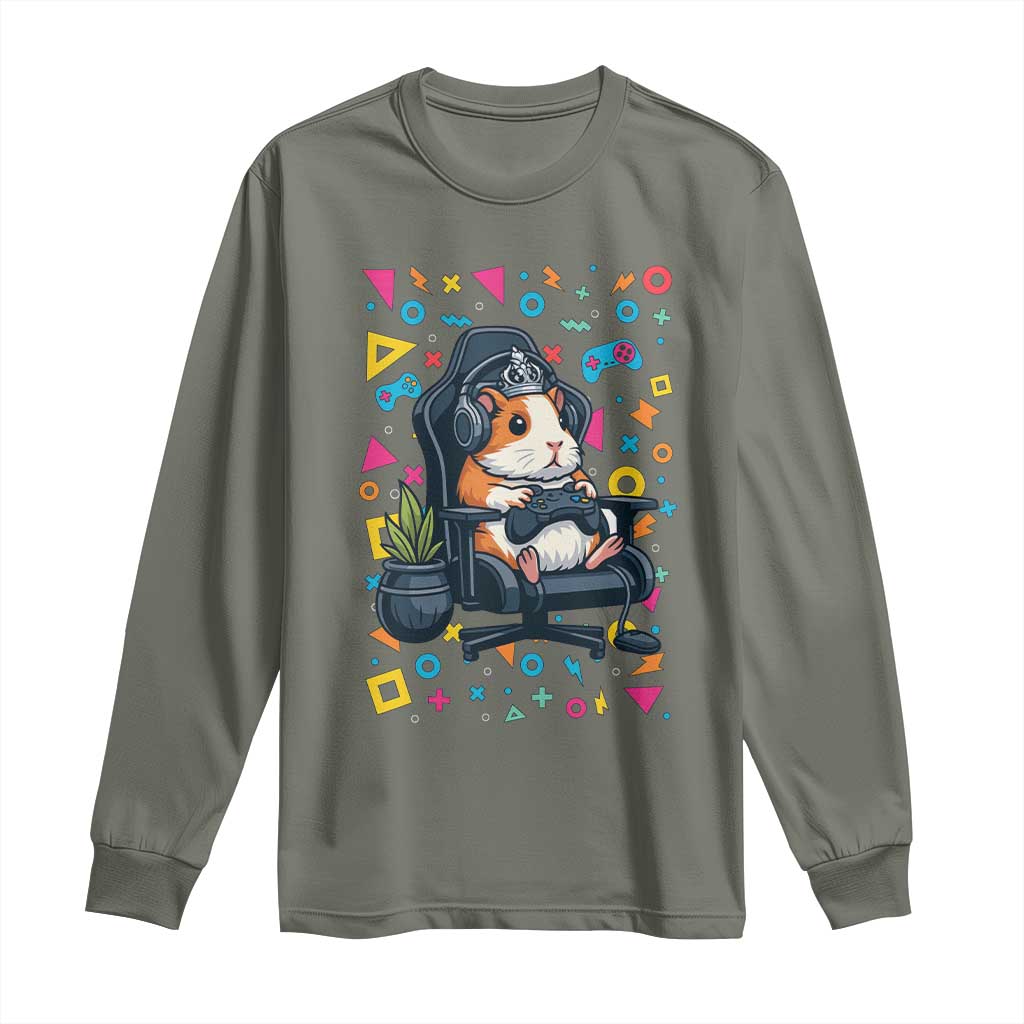 Funny Guinea Pigs And Gaming Lover Gift For Kid Long Sleeve Shirt TS12 Military Green Print Your Wear