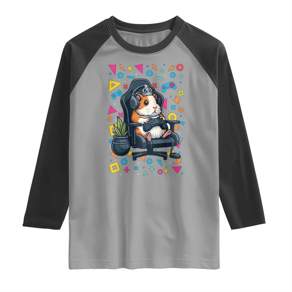 Funny Guinea Pigs And Gaming Lover Gift For Kid Raglan Shirt TS12 Sport Gray Black Print Your Wear