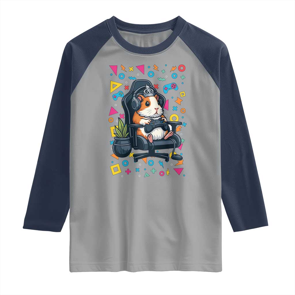 Funny Guinea Pigs And Gaming Lover Gift For Kid Raglan Shirt TS12 Sport Gray Navy Print Your Wear