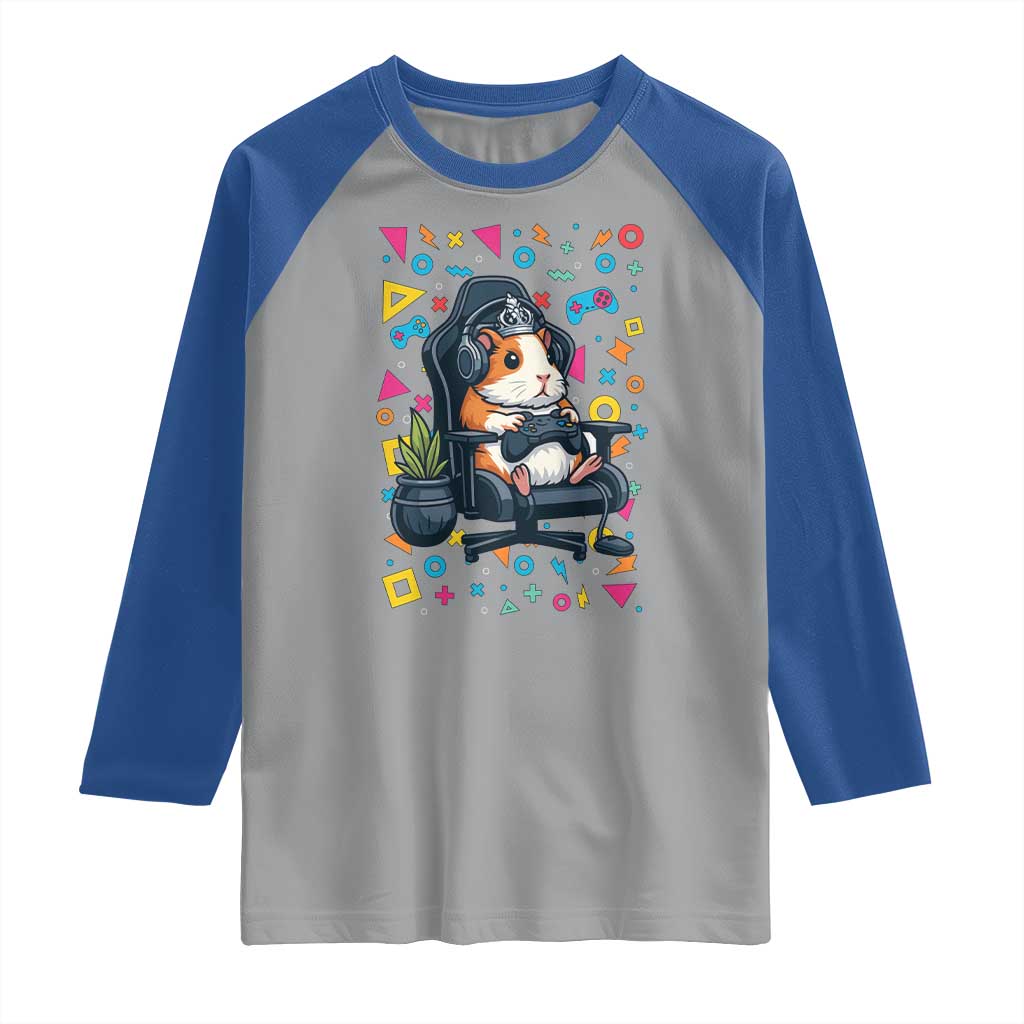 Funny Guinea Pigs And Gaming Lover Gift For Kid Raglan Shirt TS12 Sport Gray Royal Print Your Wear