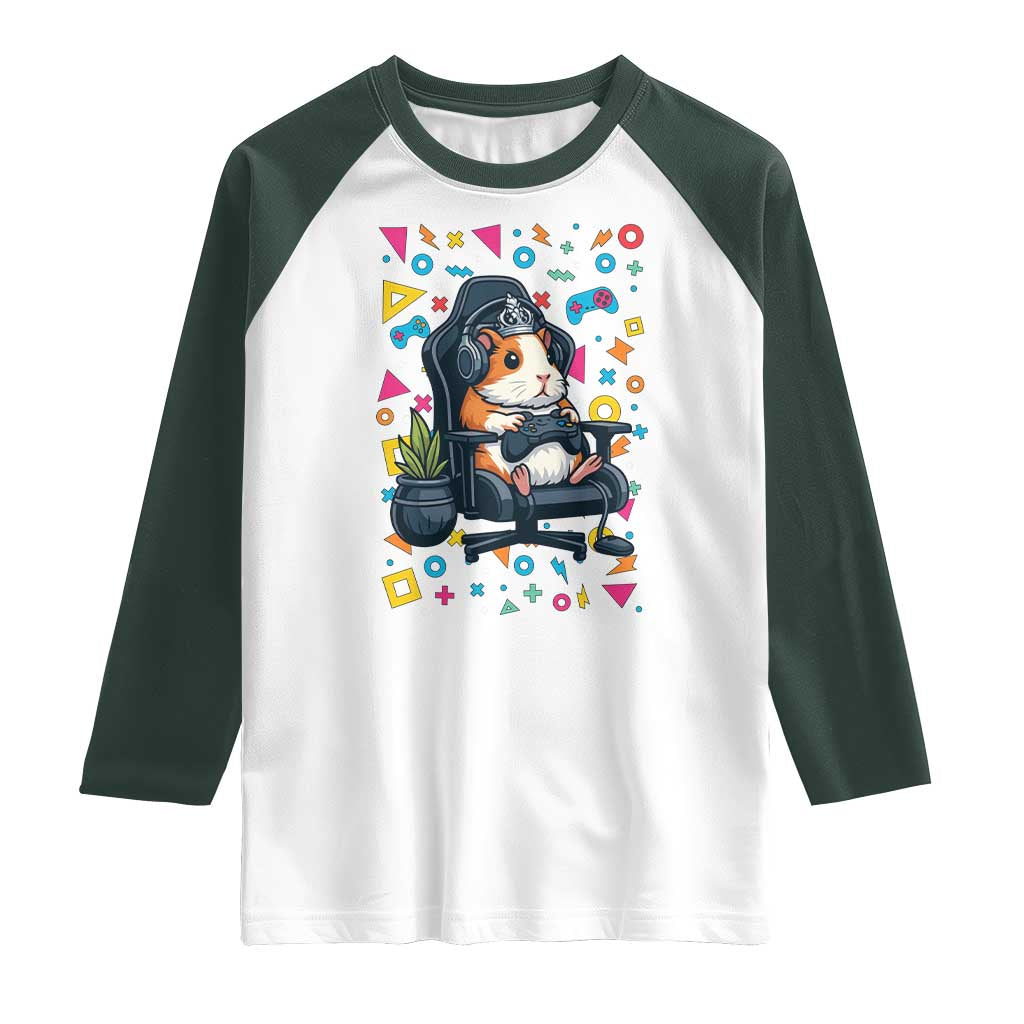 Funny Guinea Pigs And Gaming Lover Gift For Kid Raglan Shirt TS12 White Dark Forest Green Print Your Wear