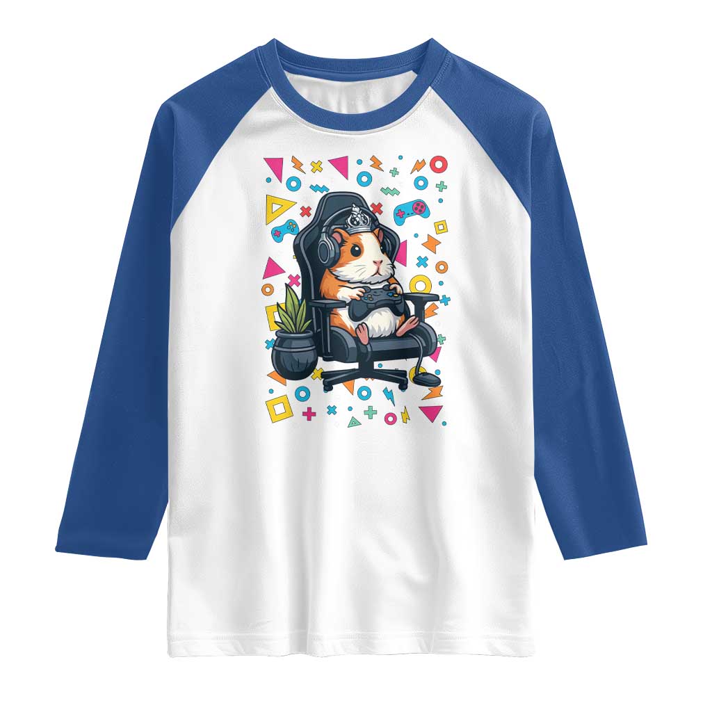 Funny Guinea Pigs And Gaming Lover Gift For Kid Raglan Shirt TS12 White Royal Print Your Wear