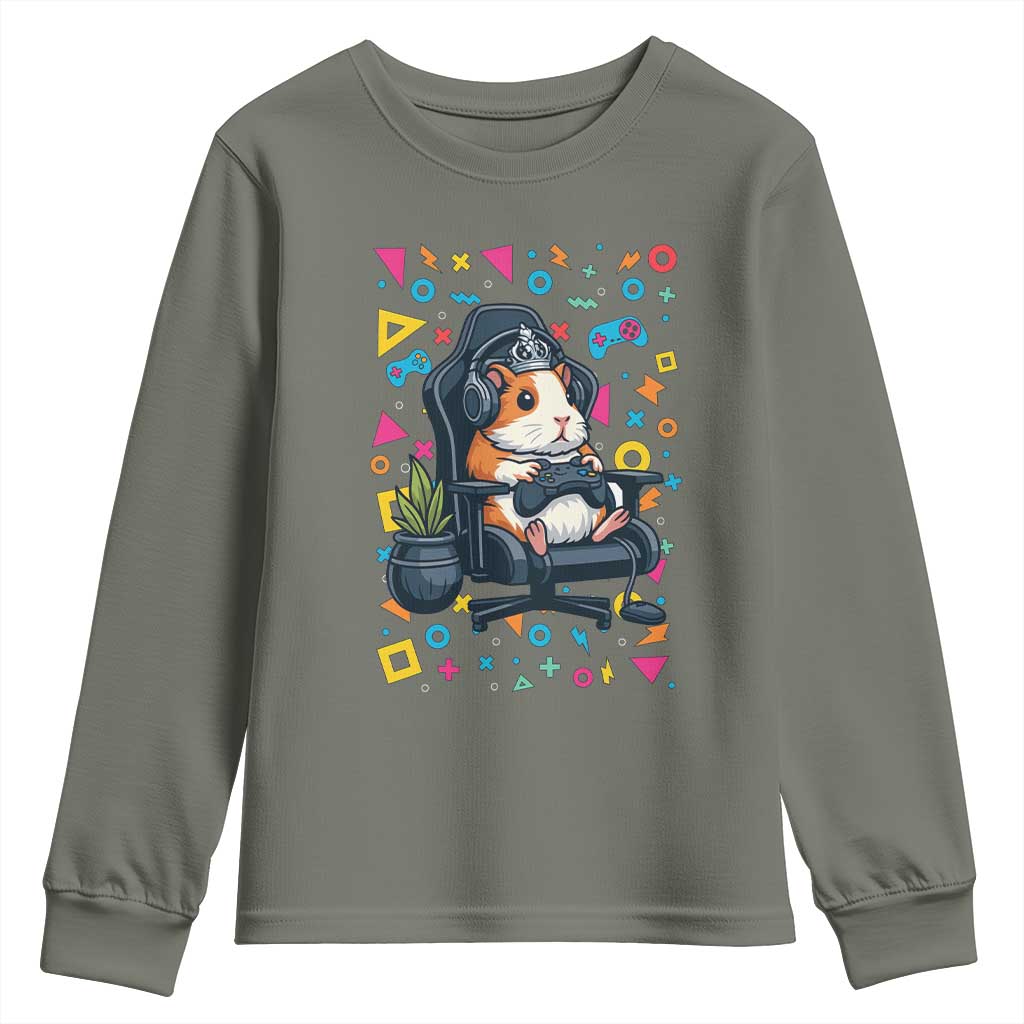 Funny Guinea Pigs And Gaming Lover Gift For Kid Youth Sweatshirt TS12 Military Green Print Your Wear