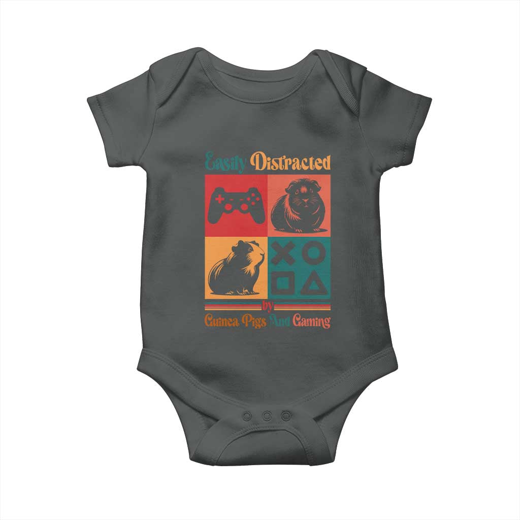 Funny Easily Distracted By Guinea Pigs And Gaming Baby Onesie Game Lover Gift TS12 Dark Heather Print Your Wear