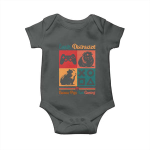 Funny Easily Distracted By Guinea Pigs And Gaming Baby Onesie Game Lover Gift TS12 Dark Heather Print Your Wear