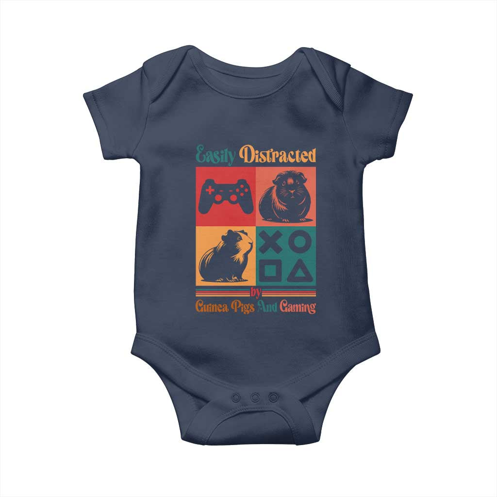Funny Easily Distracted By Guinea Pigs And Gaming Baby Onesie Game Lover Gift TS12 Navy Print Your Wear