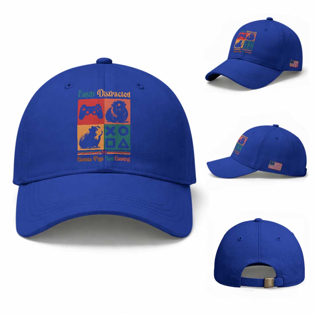Funny Easily Distracted By Guinea Pigs And Gaming Baseball Cap Game Lover Gift TS12 Baseball Cap Universal Fit Royal Blue Print Your Wear