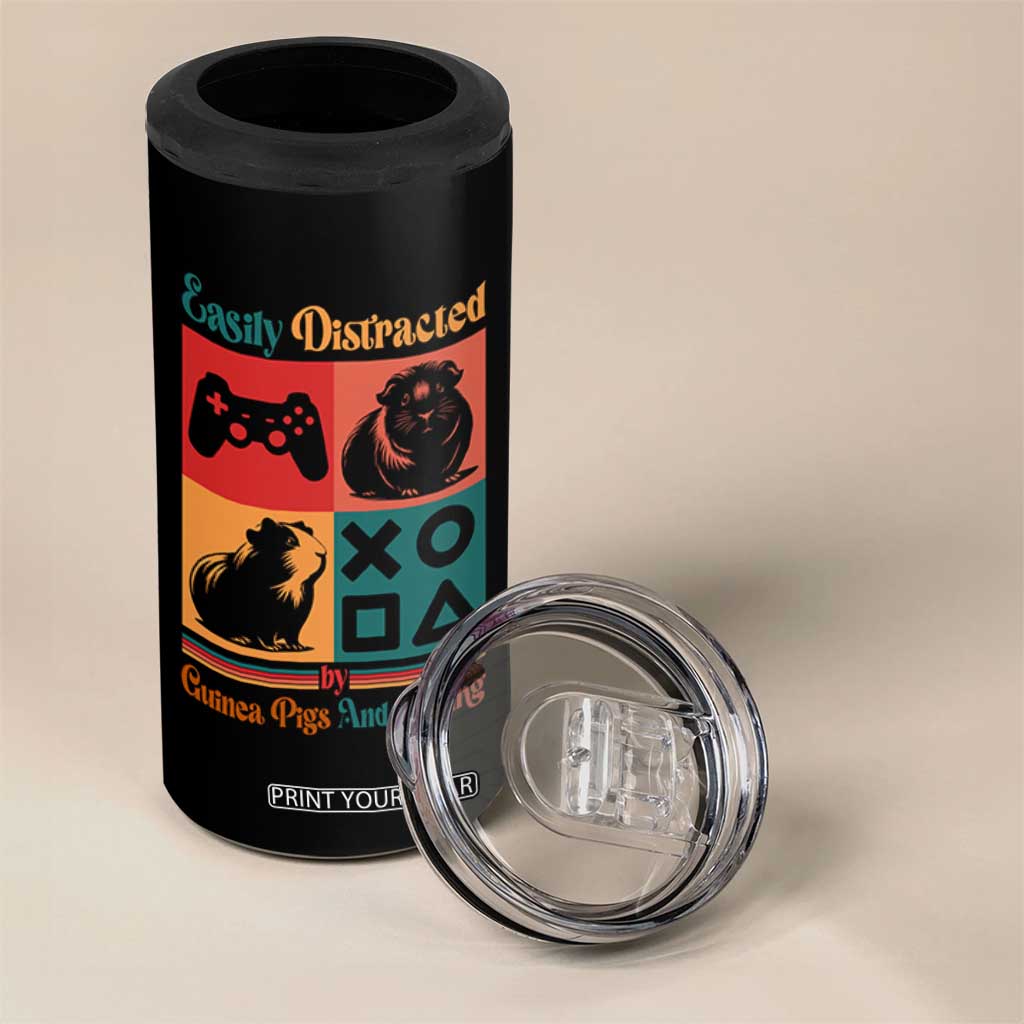 Funny Easily Distracted By Guinea Pigs And Gaming 4 in 1 Can Cooler Tumbler Game Lover Gift TS12 Print Your Wear