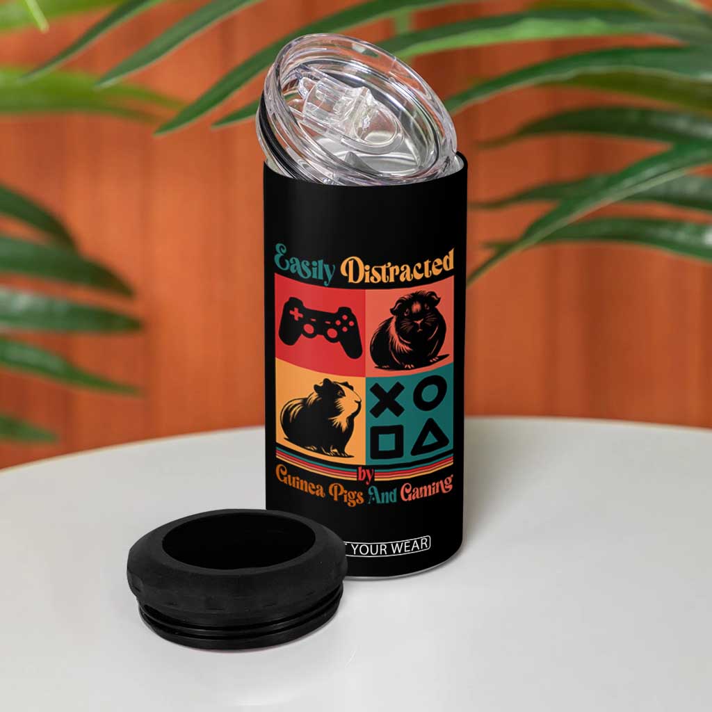 Funny Easily Distracted By Guinea Pigs And Gaming 4 in 1 Can Cooler Tumbler Game Lover Gift TS12 Print Your Wear