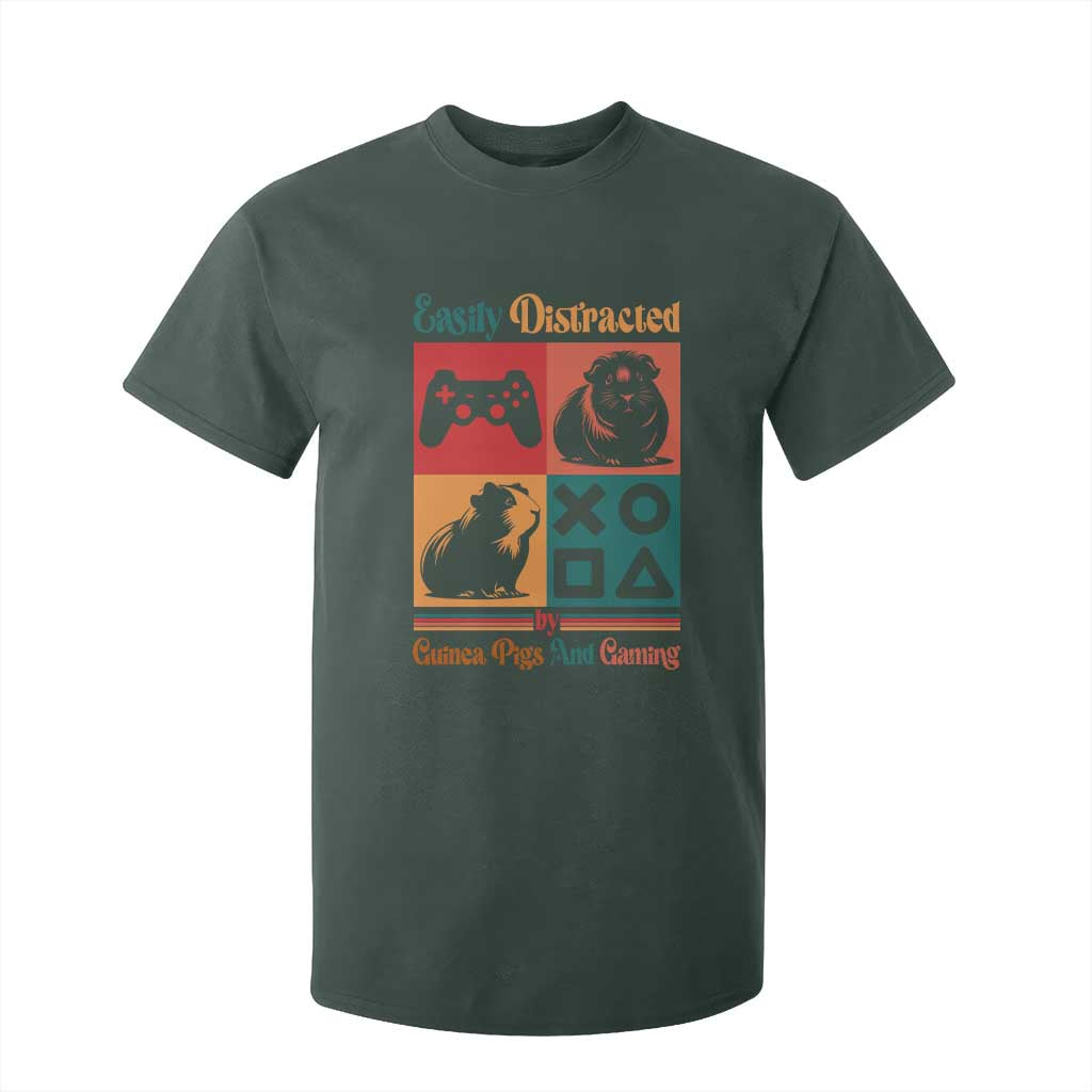 Funny Easily Distracted By Guinea Pigs And Gaming T Shirt For Kid Game Lover Gift TS12 Dark Forest Green Print Your Wear