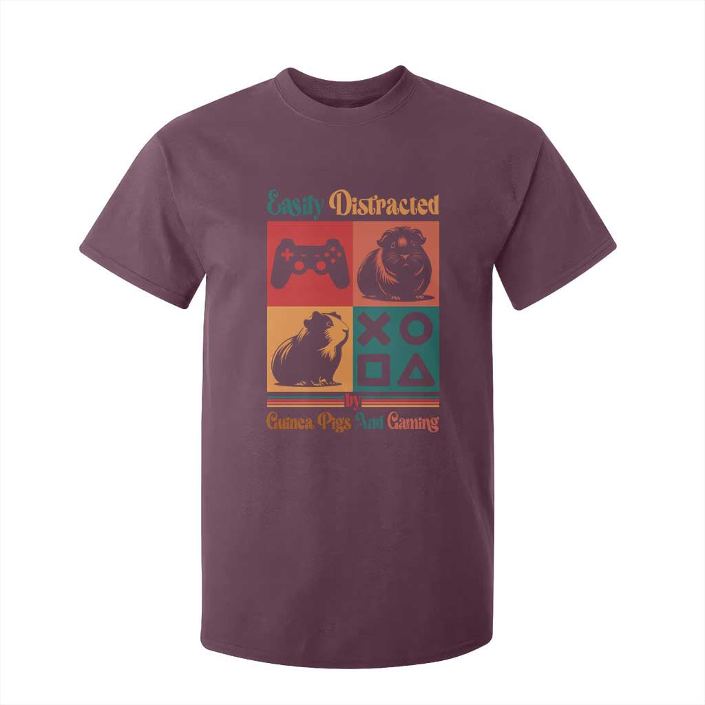 Funny Easily Distracted By Guinea Pigs And Gaming T Shirt For Kid Game Lover Gift TS12 Maroon Print Your Wear