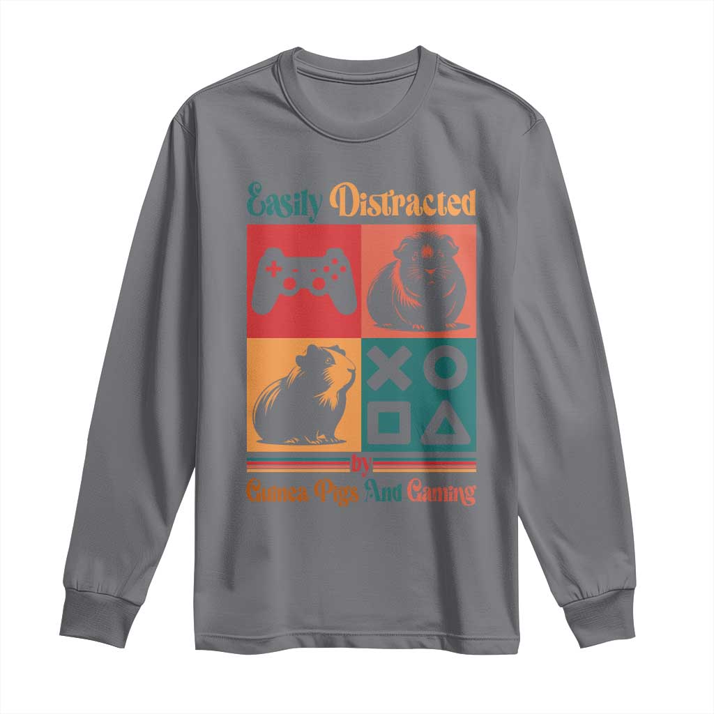 Funny Easily Distracted By Guinea Pigs And Gaming Long Sleeve Shirt Game Lover Gift TS12 Charcoal Print Your Wear
