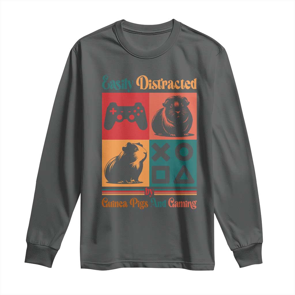 Funny Easily Distracted By Guinea Pigs And Gaming Long Sleeve Shirt Game Lover Gift TS12 Dark Heather Print Your Wear