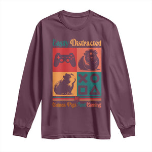 Funny Easily Distracted By Guinea Pigs And Gaming Long Sleeve Shirt Game Lover Gift TS12 Maroon Print Your Wear