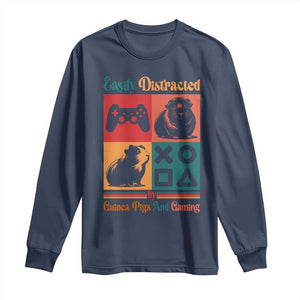 Funny Easily Distracted By Guinea Pigs And Gaming Long Sleeve Shirt Game Lover Gift TS12 Navy Print Your Wear