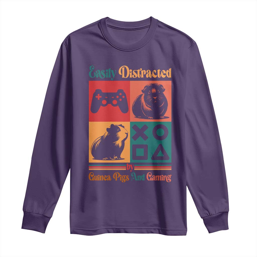 Funny Easily Distracted By Guinea Pigs And Gaming Long Sleeve Shirt Game Lover Gift TS12 Purple Print Your Wear