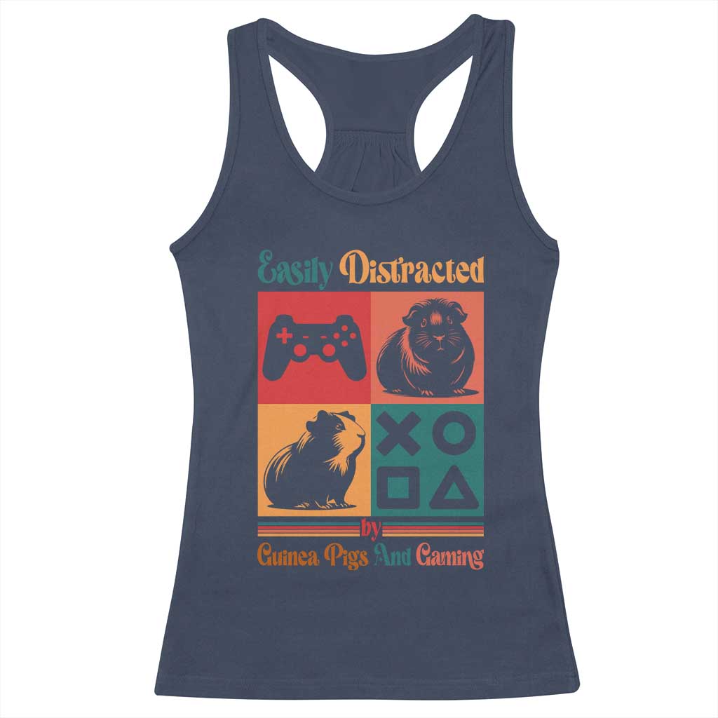 Funny Easily Distracted By Guinea Pigs And Gaming Racerback Tank Top Game Lover Gift TS12 Navy Print Your Wear
