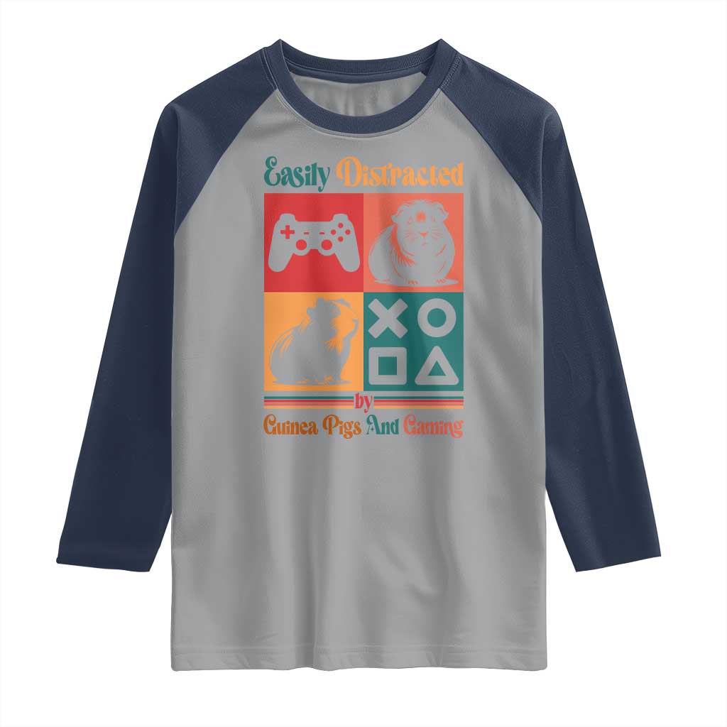 Funny Easily Distracted By Guinea Pigs And Gaming Raglan Shirt Game Lover Gift TS12 Sport Gray Navy Print Your Wear