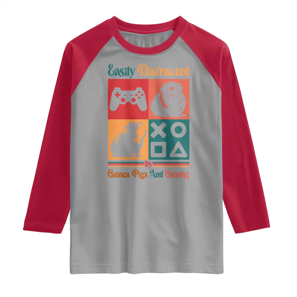 Funny Easily Distracted By Guinea Pigs And Gaming Raglan Shirt Game Lover Gift TS12 Sport Gray Red Print Your Wear