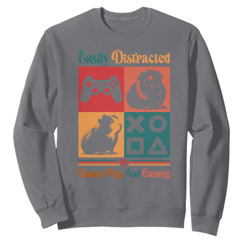 Funny Easily Distracted By Guinea Pigs And Gaming Sweatshirt Game Lover Gift TS12 Charcoal Print Your Wear