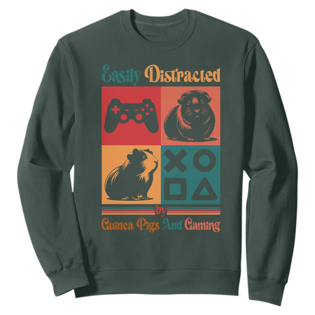 Funny Easily Distracted By Guinea Pigs And Gaming Sweatshirt Game Lover Gift TS12 Dark Forest Green Print Your Wear