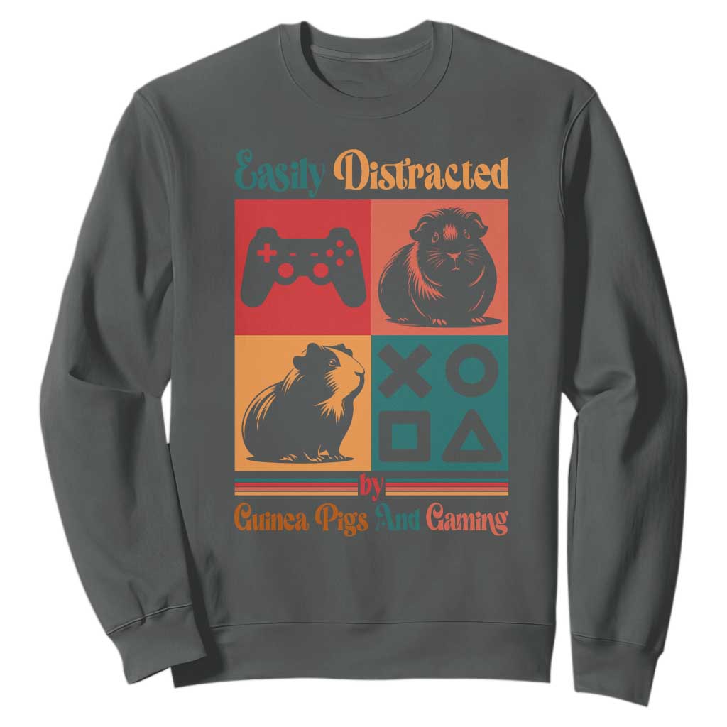 Funny Easily Distracted By Guinea Pigs And Gaming Sweatshirt Game Lover Gift TS12 Dark Heather Print Your Wear