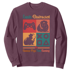 Funny Easily Distracted By Guinea Pigs And Gaming Sweatshirt Game Lover Gift TS12 Maroon Print Your Wear