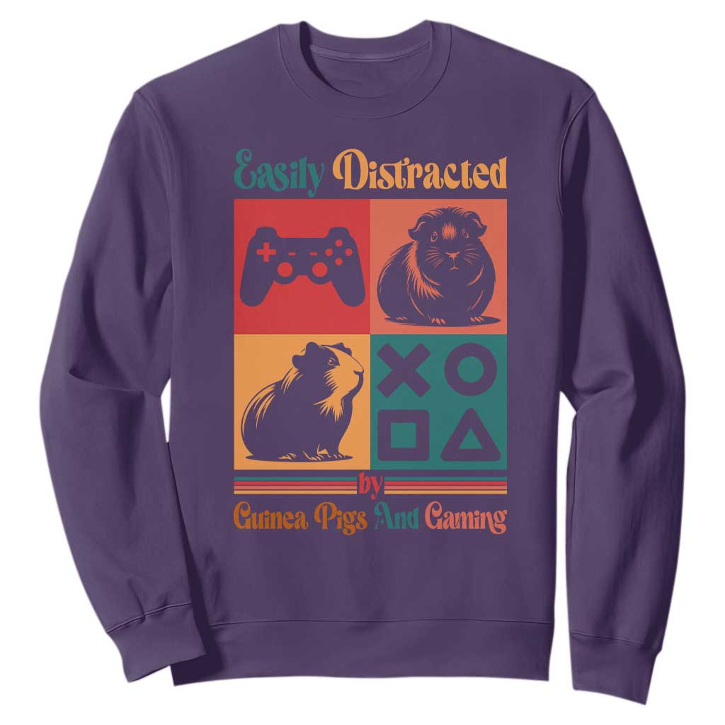 Funny Easily Distracted By Guinea Pigs And Gaming Sweatshirt Game Lover Gift TS12 Purple Print Your Wear