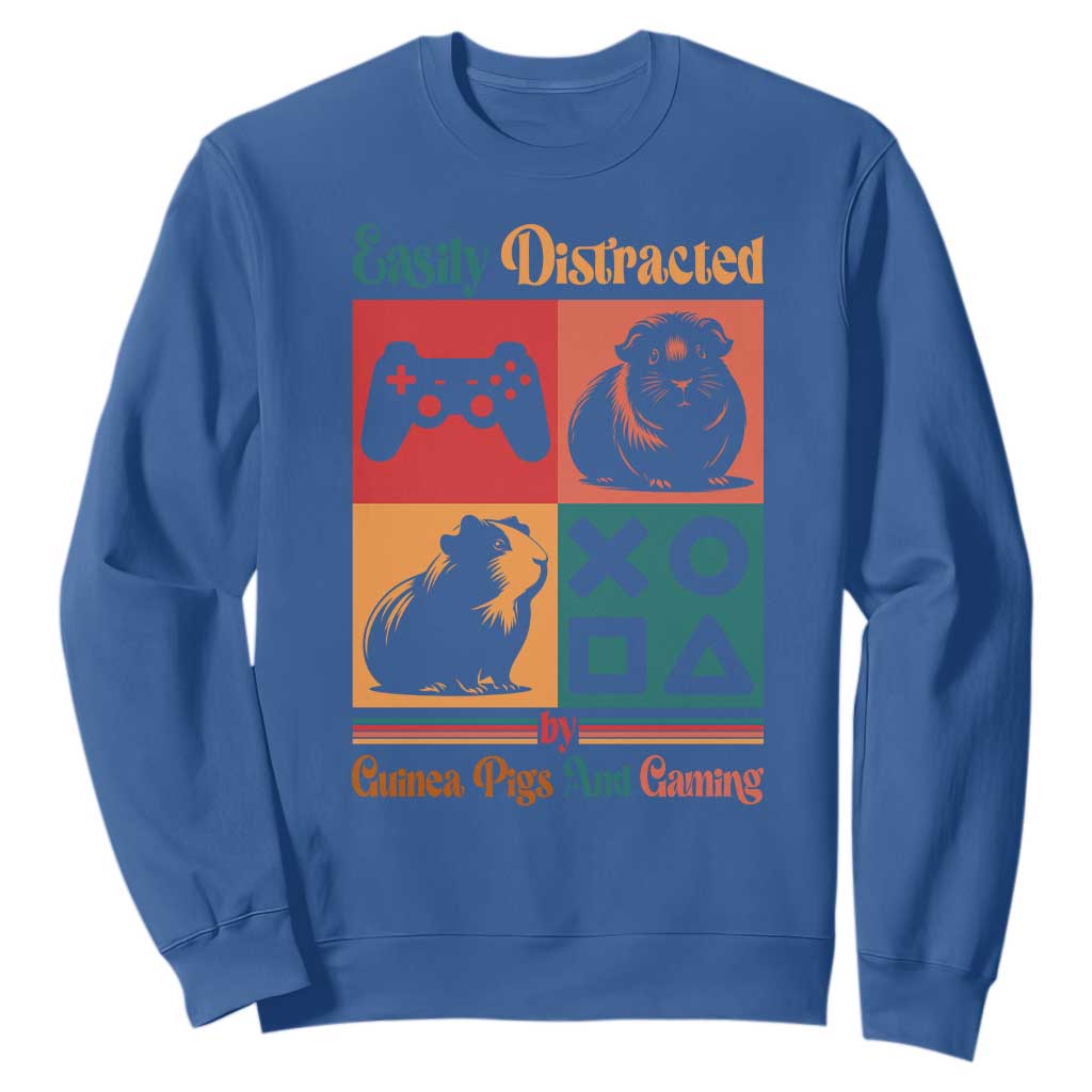 Funny Easily Distracted By Guinea Pigs And Gaming Sweatshirt Game Lover Gift TS12 Royal Blue Print Your Wear