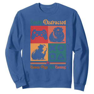 Funny Easily Distracted By Guinea Pigs And Gaming Sweatshirt Game Lover Gift TS12 Royal Blue Print Your Wear